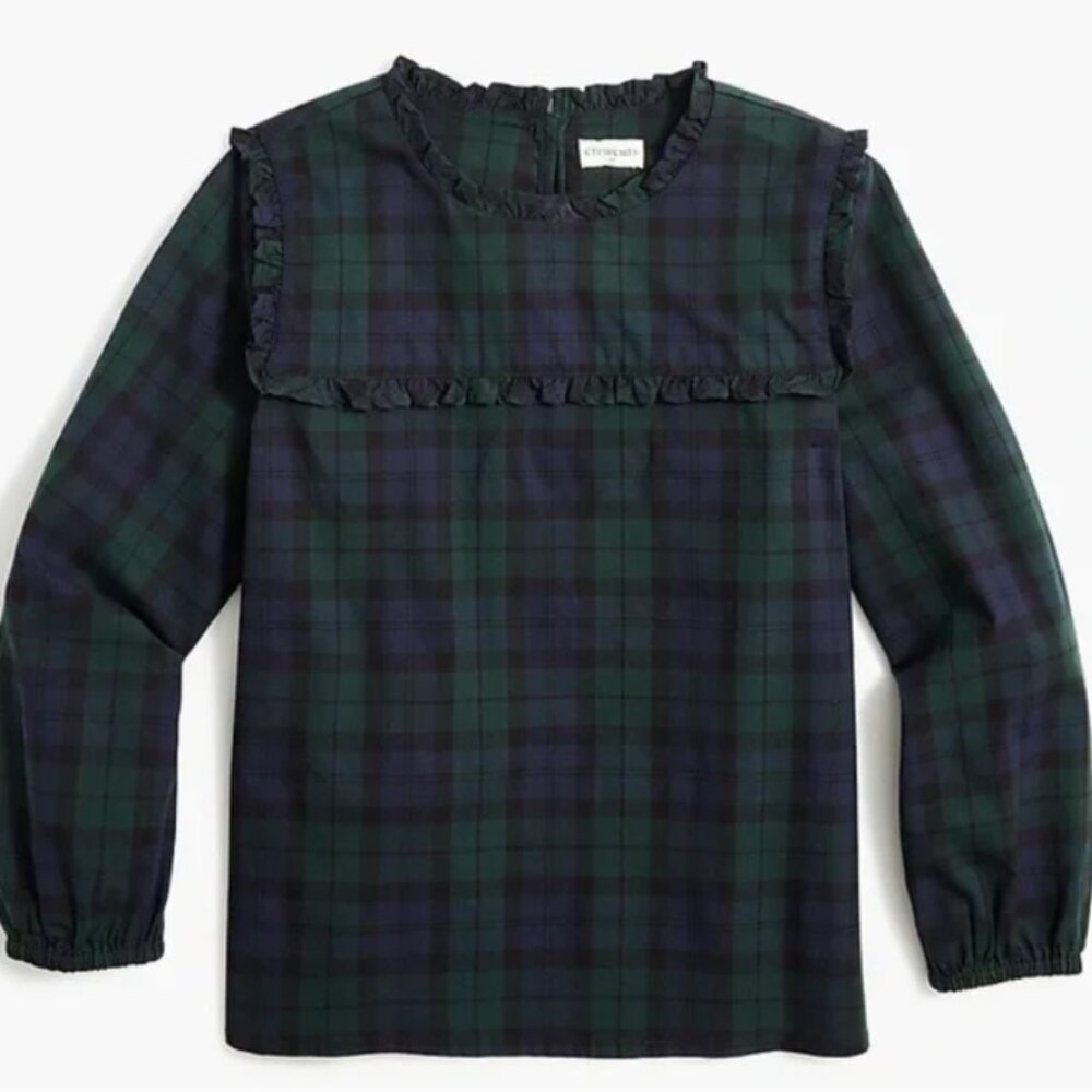 NWT J. Crew Crewcuts Girls' Black Watch Plaid Ruffle Top 14